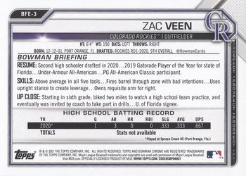 2021 Bowman 1st Edition #BFE-3 Zac Veen Back