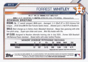 2021 Bowman 1st Edition #BFE-9 Forrest Whitley Back