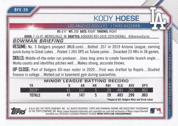 2021 Bowman 1st Edition #BFE-39 Kody Hoese Back