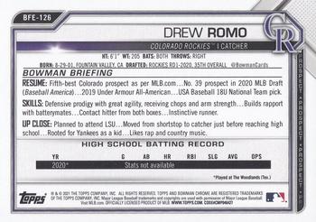2021 Bowman 1st Edition #BFE-126 Drew Romo Back