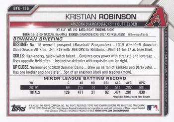 2021 Bowman 1st Edition #BFE-136 Kristian Robinson Back