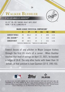 2021 Topps Gold Label #28 Walker Buehler Back
