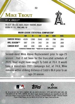 2021 Topps Gold Label #52 Mike Trout Back