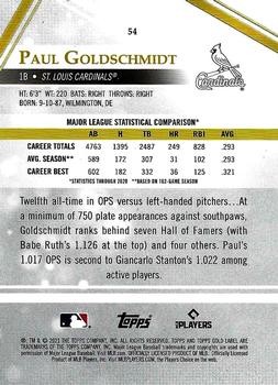 2021 Topps Gold Label #54 Paul Goldschmidt Back