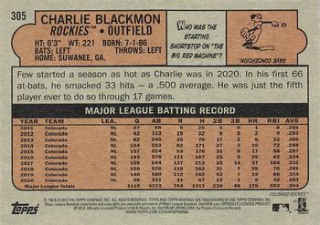 2021 Topps Heritage - Chrome Purple Refractor #305 Charlie Blackmon Back