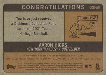 2021 Topps Heritage - Clubhouse Collection Relics #CCR-AH Aaron Hicks Back