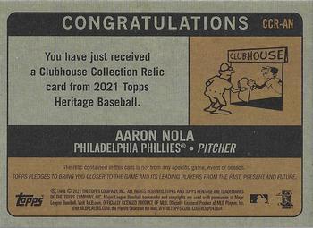 2021 Topps Heritage - Clubhouse Collection Relics #CCR-AN Aaron Nola Back