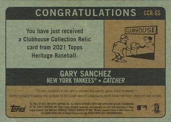 2021 Topps Heritage - Clubhouse Collection Relics #CCR-GS Gary Sanchez Back