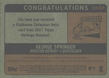 2021 Topps Heritage - Clubhouse Collection Relics #CCR-GSP George Springer Back