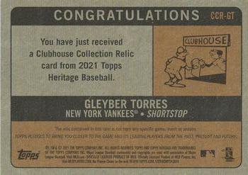 2021 Topps Heritage - Clubhouse Collection Relics #CCR-GT Gleyber Torres Back