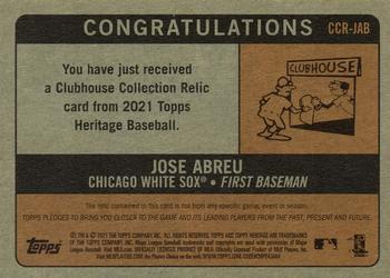 2021 Topps Heritage - Clubhouse Collection Relics #CCR-JAB Jose Abreu Back