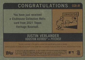 2021 Topps Heritage - Clubhouse Collection Relics #CCR-JV Justin Verlander Back