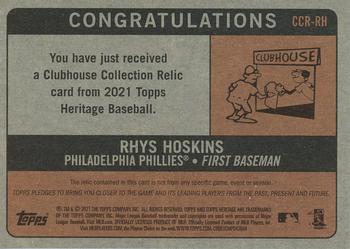2021 Topps Heritage - Clubhouse Collection Relics #CCR-RH Rhys Hoskins Back