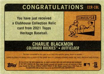 2021 Topps Heritage - Clubhouse Collection Relics Gold #CCR-CBL Charlie Blackmon Back