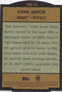 2021 Topps Heritage - 1972 Topps Die Cuts #72DC-20 Hank Aaron Back