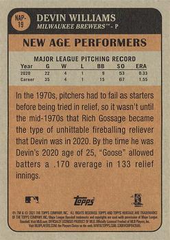 2021 Topps Heritage - New Age Performers #NAP-19 Devin Williams Back