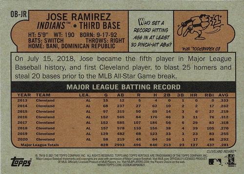 2021 Topps Heritage - Oversized 1972 Topps Box Toppers #OB-JR Jose Ramirez Back
