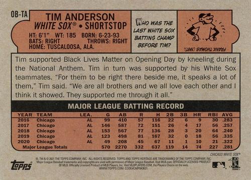 2021 Topps Heritage - Oversized 1972 Topps Box Toppers #OB-TA Tim Anderson Back