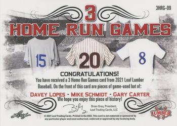 2021 Leaf Lumber - 3 Home Run Games Relics Bronze #3HRG-09 Davey Lopes / Mike Schmidt / Gary Carter Back