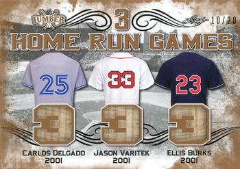 2021 Leaf Lumber - 3 Home Run Games Relics Bronze #3HRG-23 Carlos Delgado / Jason Varitek / Ellis Burks Front