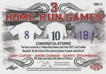 2021 Leaf Lumber - 3 Home Run Games Relics Purple #3HRG-12 Gary Carter / Andre Dawson / Darryl Strawberry Back
