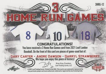 2021 Leaf Lumber - 3 Home Run Games Relics Platinum #3HRG-12 Gary Carter / Andre Dawson / Darryl Strawberry Back