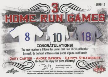 2021 Leaf Lumber - 3 Home Run Games Relics Pewter #3HRG-12 Gary Carter / Andre Dawson / Darryl Strawberry Back