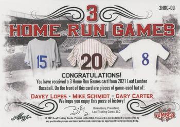 2021 Leaf Lumber - 3 Home Run Games Relics Red #3HRG-09 Davey Lopes / Mike Schmidt / Gary Carter Back