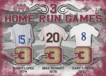 2021 Leaf Lumber - 3 Home Run Games Relics Red #3HRG-09 Davey Lopes / Mike Schmidt / Gary Carter Front