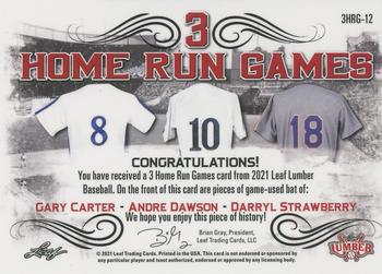 2021 Leaf Lumber - 3 Home Run Games Relics Silver #3HRG-12 Gary Carter / Andre Dawson / Darryl Strawberry Back