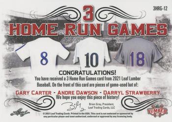 2021 Leaf Lumber - 3 Home Run Games Relics Gold #3HRG-12 Gary Carter / Andre Dawson / Darryl Strawberry Back
