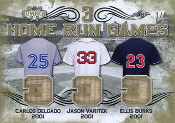 2021 Leaf Lumber - 3 Home Run Games Relics Gold #3HRG-23 Carlos Delgado / Jason Varitek / Ellis Burks Front