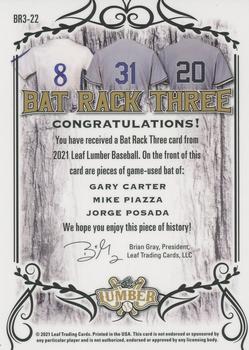 2021 Leaf Lumber - Bat Rack Triple Relics Bronze #BR3-22 Gary Carter / Mike Piazza / Jorge Posada Back