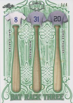 2021 Leaf Lumber - Bat Rack Triple Relics Emerald #BR3-22 Gary Carter / Mike Piazza / Jorge Posada Front