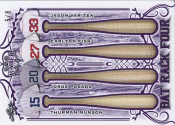 2021 Leaf Lumber - Bat Rack Quad Relics Purple #BR4-11 Thurman Munson / Jorge Posada / Carlton Fisk / Jason Varitek Front