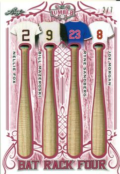 2021 Leaf Lumber - Bat Rack Quad Relics Red #BR4-14 Nellie Fox / Bill Mazeroski / Ryne Sandberg / Joe Morgan Front