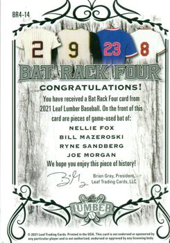 2021 Leaf Lumber - Bat Rack Quad Relics Pewter #BR4-14 Nellie Fox / Bill Mazeroski / Ryne Sandberg / Joe Morgan Back