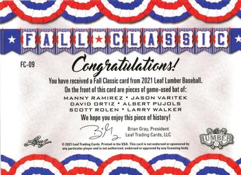 2021 Leaf Lumber - Fall Classic Relics Bronze #FC-09 Manny Ramirez / Jason Varitek / David Ortiz / Albert Pujols / Scott Rolen / Larry Walker Back