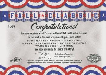 2021 Leaf Lumber - Fall Classic Relics Emerald #FC-06 Gary Carter / Keith Hernandez / Darryl Strawberry / Roger Clemens / Wade Boggs / Jim Rice Back
