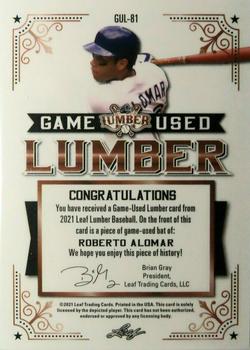 2021 Leaf Lumber - Game Used Lumber Bronze #GUL-81 Roberto Alomar Back