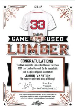 2021 Leaf Lumber - Game Used Lumber Purple #GUL-42 Jason Varitek Back