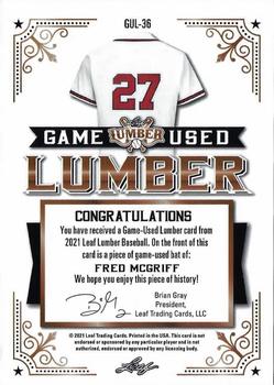 2021 Leaf Lumber - Game Used Lumber Emerald #GUL-36 Fred McGriff Back