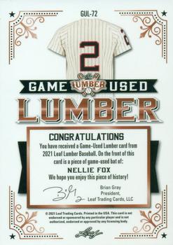 2021 Leaf Lumber - Game Used Lumber Emerald #GUL-72 Nellie Fox Back