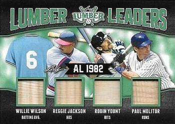 2021 Leaf Lumber - Lumber Leaders Relics Emerald #LL2-03 Willie Wilson / Reggie Jackson / Robin Yount / Paul Molitor Front