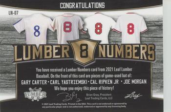 2021 Leaf Lumber - Lumber Numbers Relics Bronze #LN-07 Gary Carter / Carl Yastrzemski / Cal Ripken Jr. / Joe Morgan Back