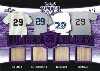2021 Leaf Lumber - Lumber Numbers Relics Purple #LN-20 Rod Carew / Catfish Hunter / Joe Carter / Fred McGriff Front