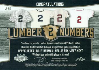 2021 Leaf Lumber - Lumber Numbers Relics Red #LN-02 Derek Jeter / Billy Herman / Nellie Fox / Jeff Kent Back