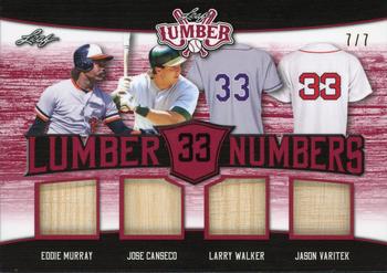 2021 Leaf Lumber - Lumber Numbers Relics Red #LN-22 Eddie Murray / Jose Canseco / Larry Walker / Jason Varitek Front