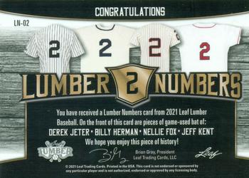 2021 Leaf Lumber - Lumber Numbers Relics Platinum #LN-02 Derek Jeter / Billy Herman / Nellie Fox / Jeff Kent Back