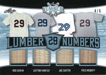 2021 Leaf Lumber - Lumber Numbers Relics Platinum #LN-20 Rod Carew / Catfish Hunter / Joe Carter / Fred McGriff Front